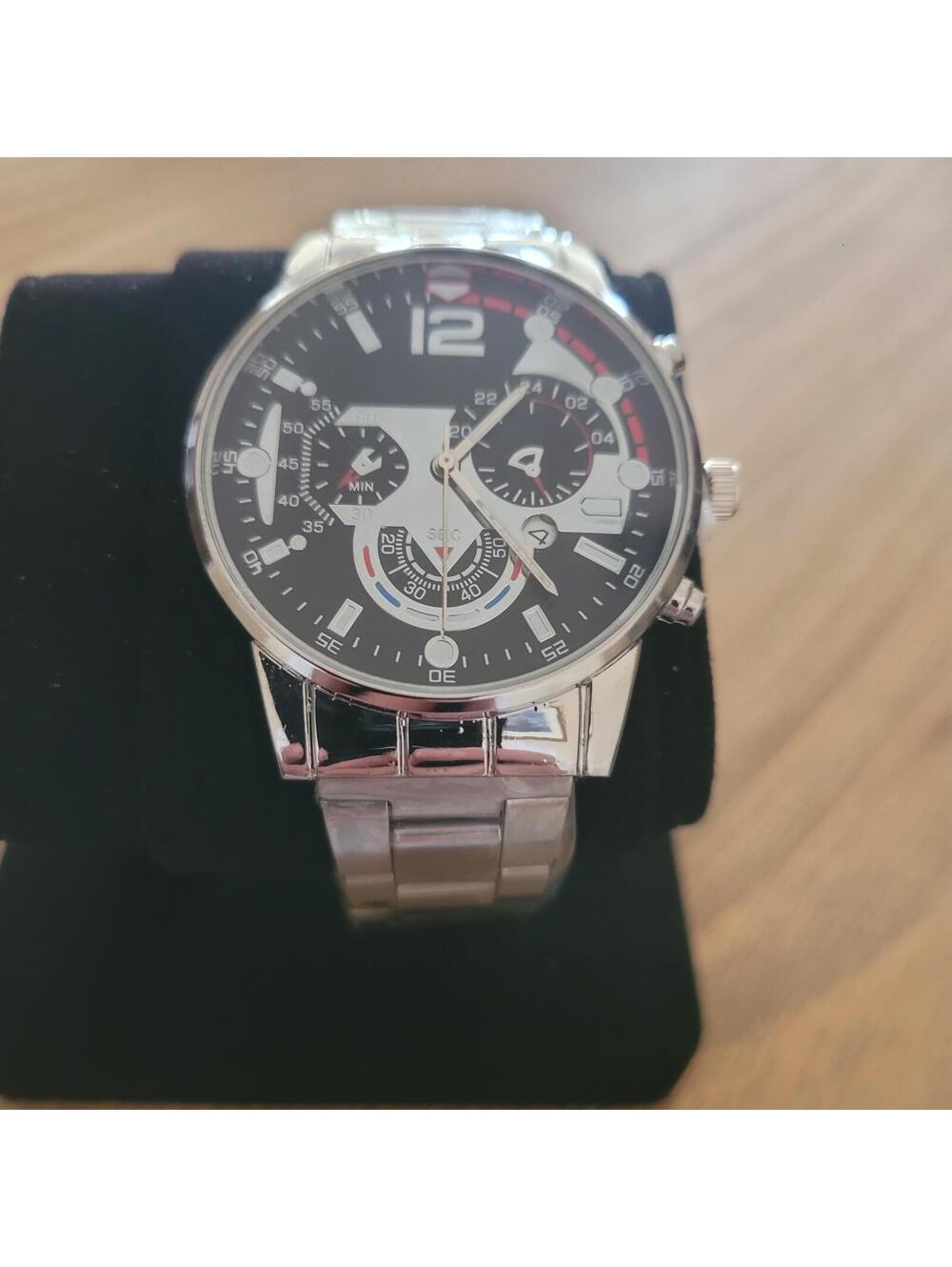 Men's Silver Stainless Steel Analog Watch with Black Dial